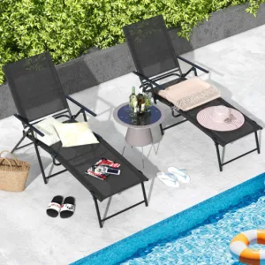 2 Piece Patio Folding Chaise Lounge Chairs Recliner with 6-Level Backrest-Black