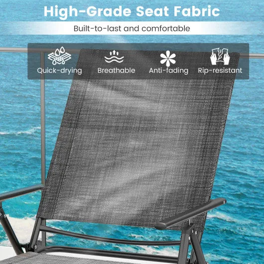 2 Piece Patio Folding Chaise Lounge Chairs Recliner with 6-Level Backrest-Gray