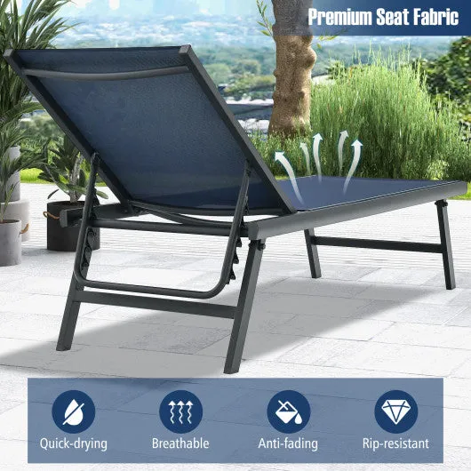 3 Pieces Patio Chaise Lounge Chair and Table Set for Poolside Yard-Navy