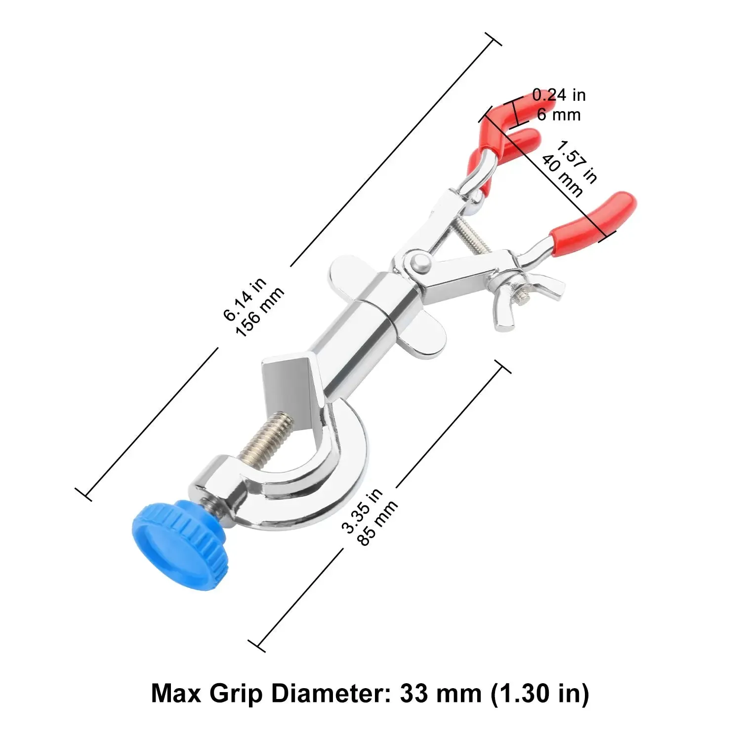 3 Prong Swivel Clamp with Boss Head, Single Adjust