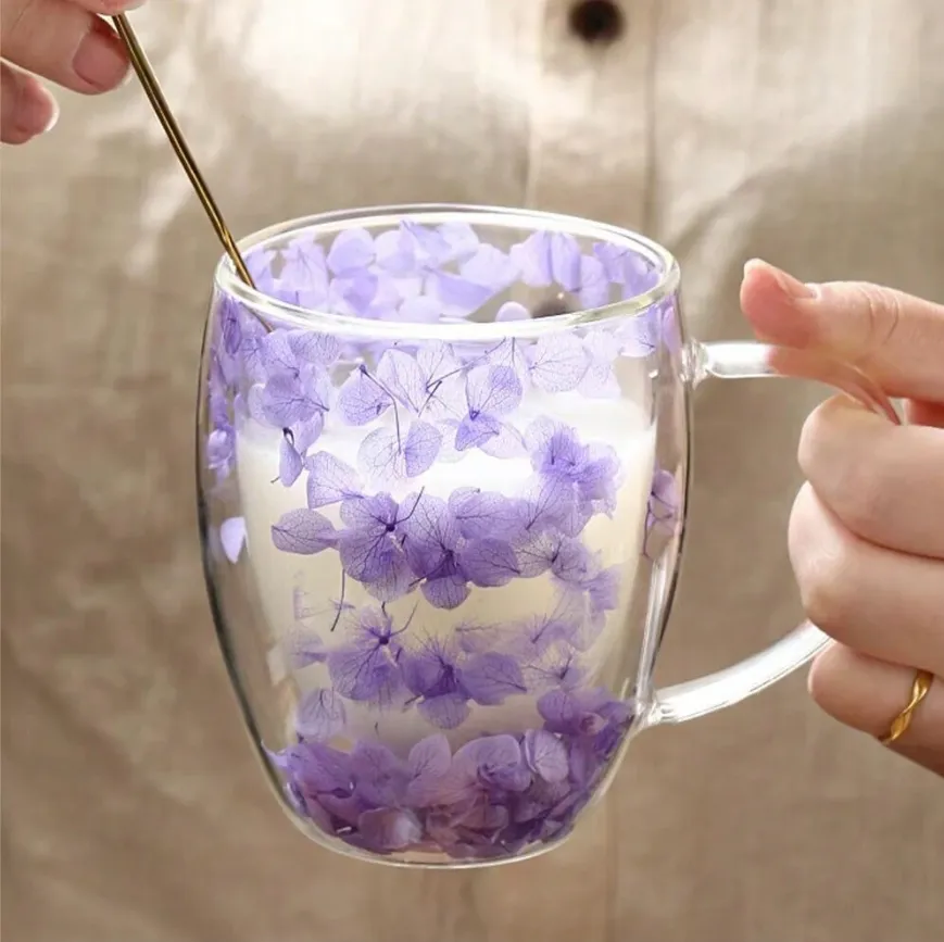 350ml Flower Petals Double Walled Glass Coffee Mug