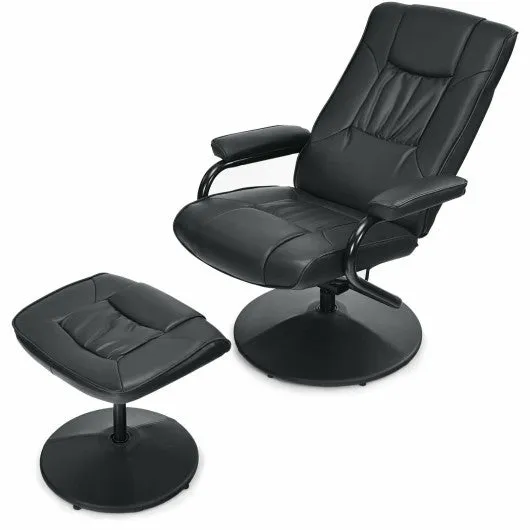 360° PVC Leather Swivel Recliner Chair with Ottoman-Black