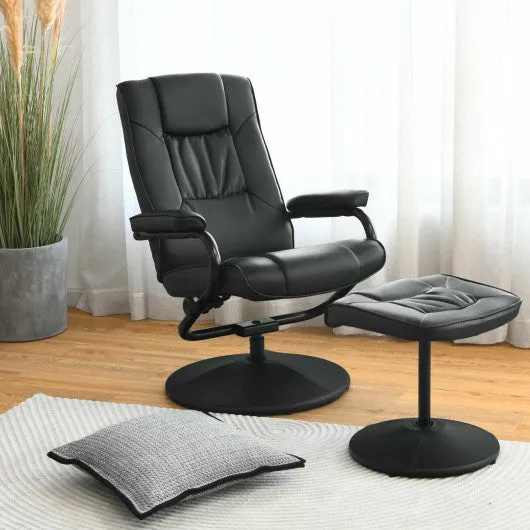 360° PVC Leather Swivel Recliner Chair with Ottoman-Black