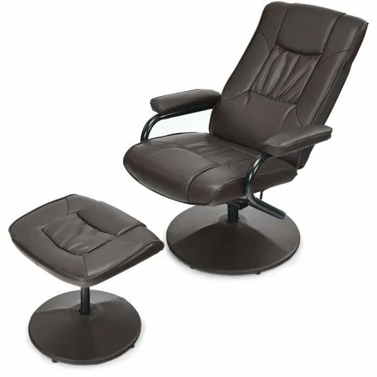 360° PVC Leather Swivel Recliner Chair with Ottoman-Brown