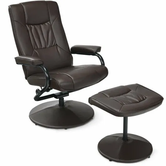 360° PVC Leather Swivel Recliner Chair with Ottoman-Brown