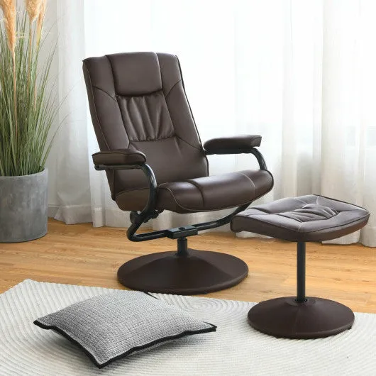 360° PVC Leather Swivel Recliner Chair with Ottoman-Brown