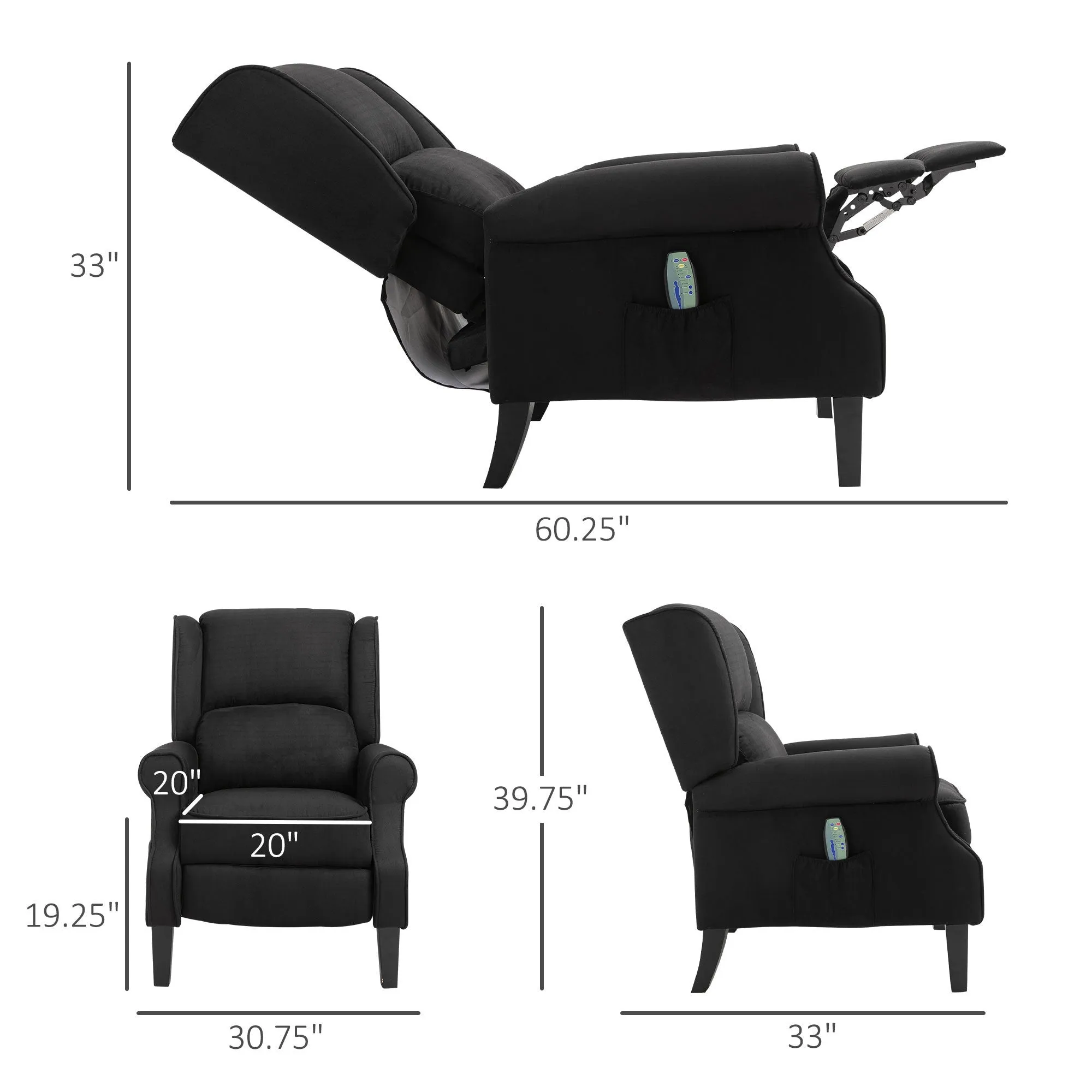 Alanna Massage Recliner Sofa with Heat - Black