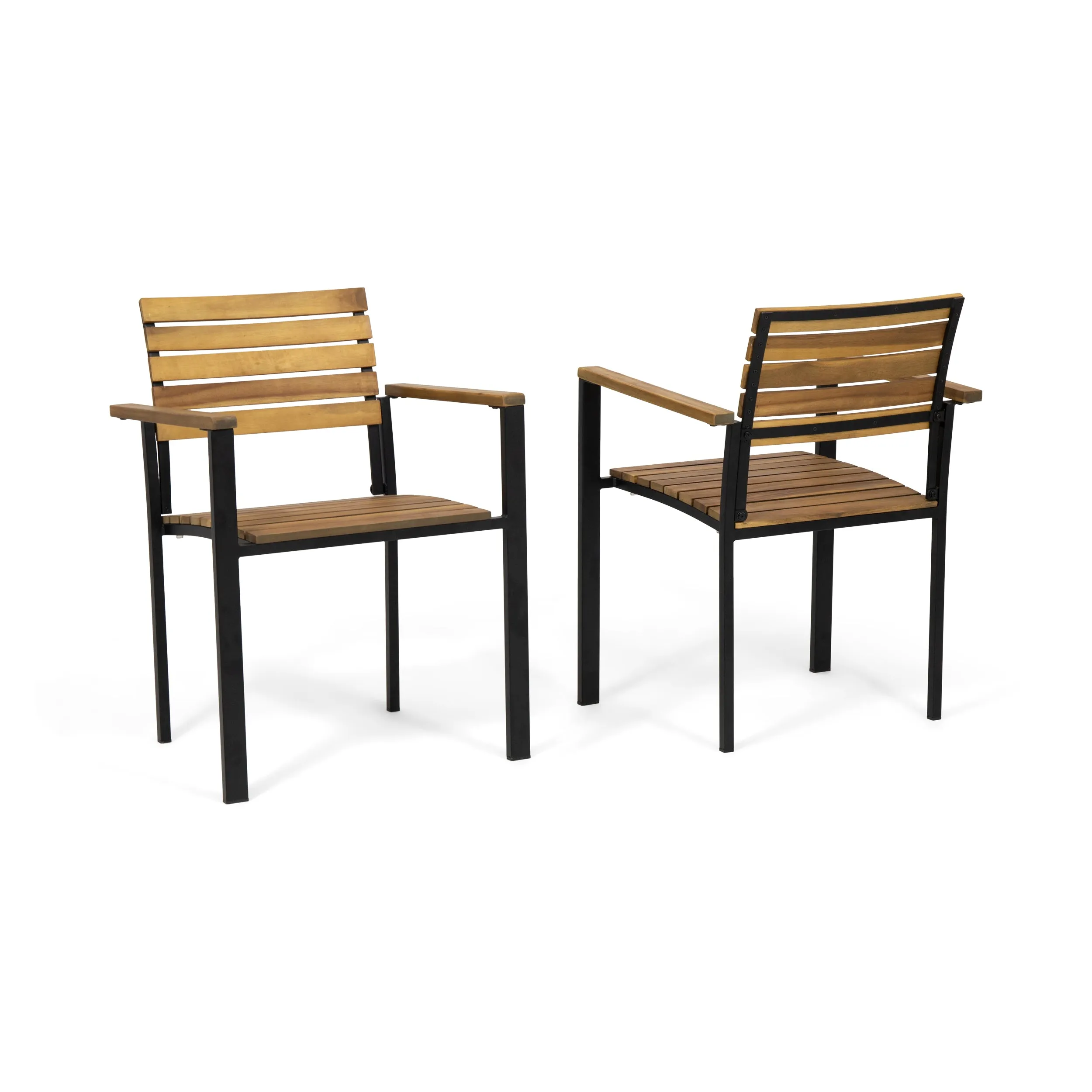 Alberta Outdoor Wood and Iron Dining Chairs (Set of 2)