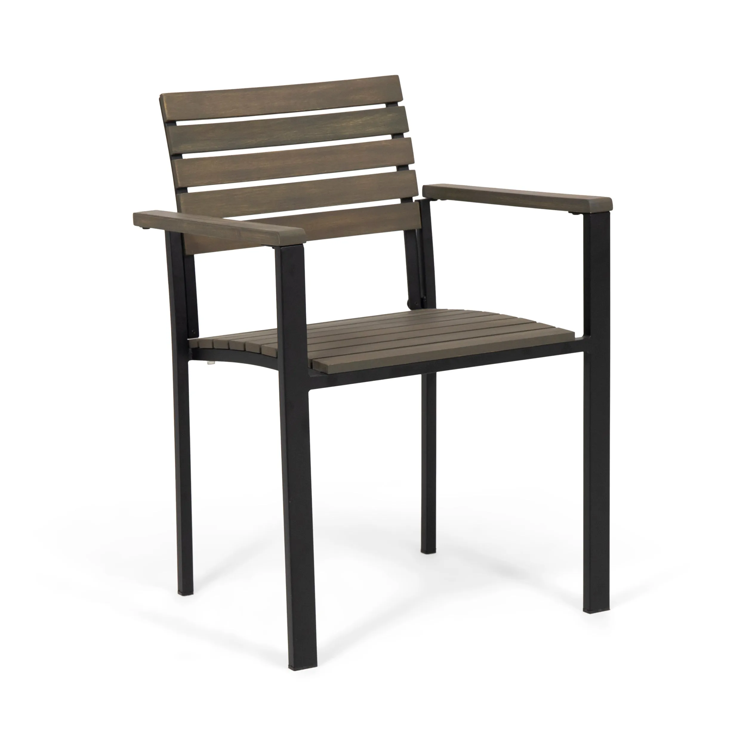 Alberta Outdoor Wood and Iron Dining Chairs (Set of 2)