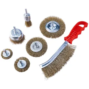 Amtech 7pc Brass Plated Steel Wire Brush Set Max 4,500 RPM