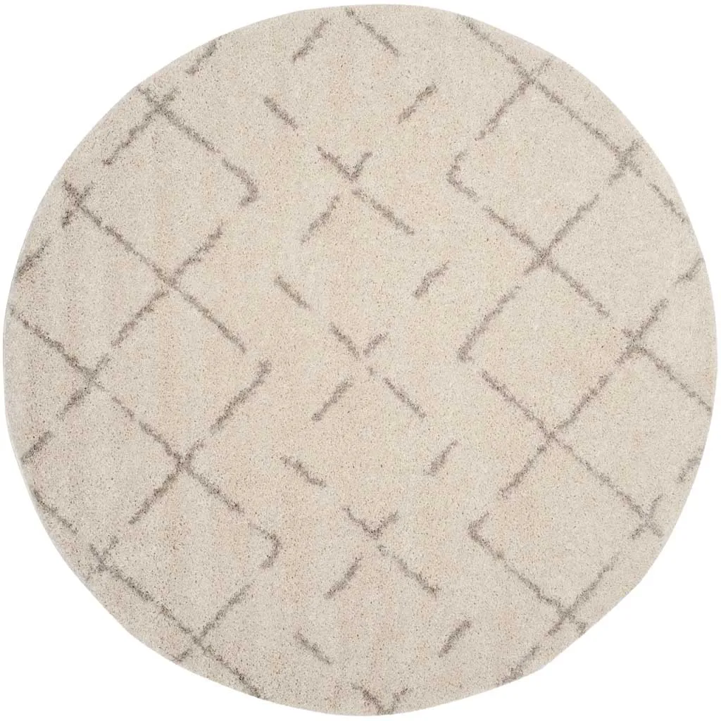 Arizona Shag Lattice Ivory/Beige Round Rug