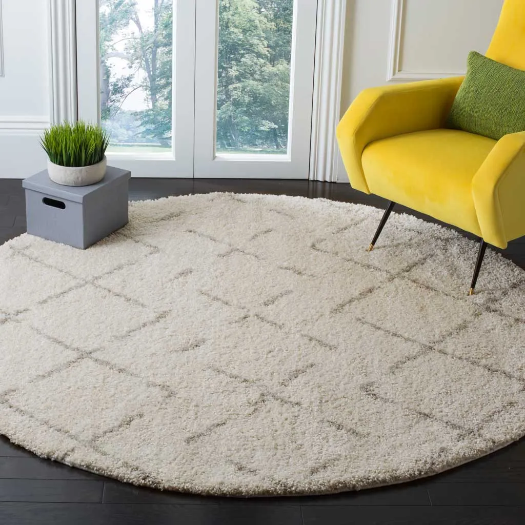 Arizona Shag Lattice Ivory/Beige Round Rug