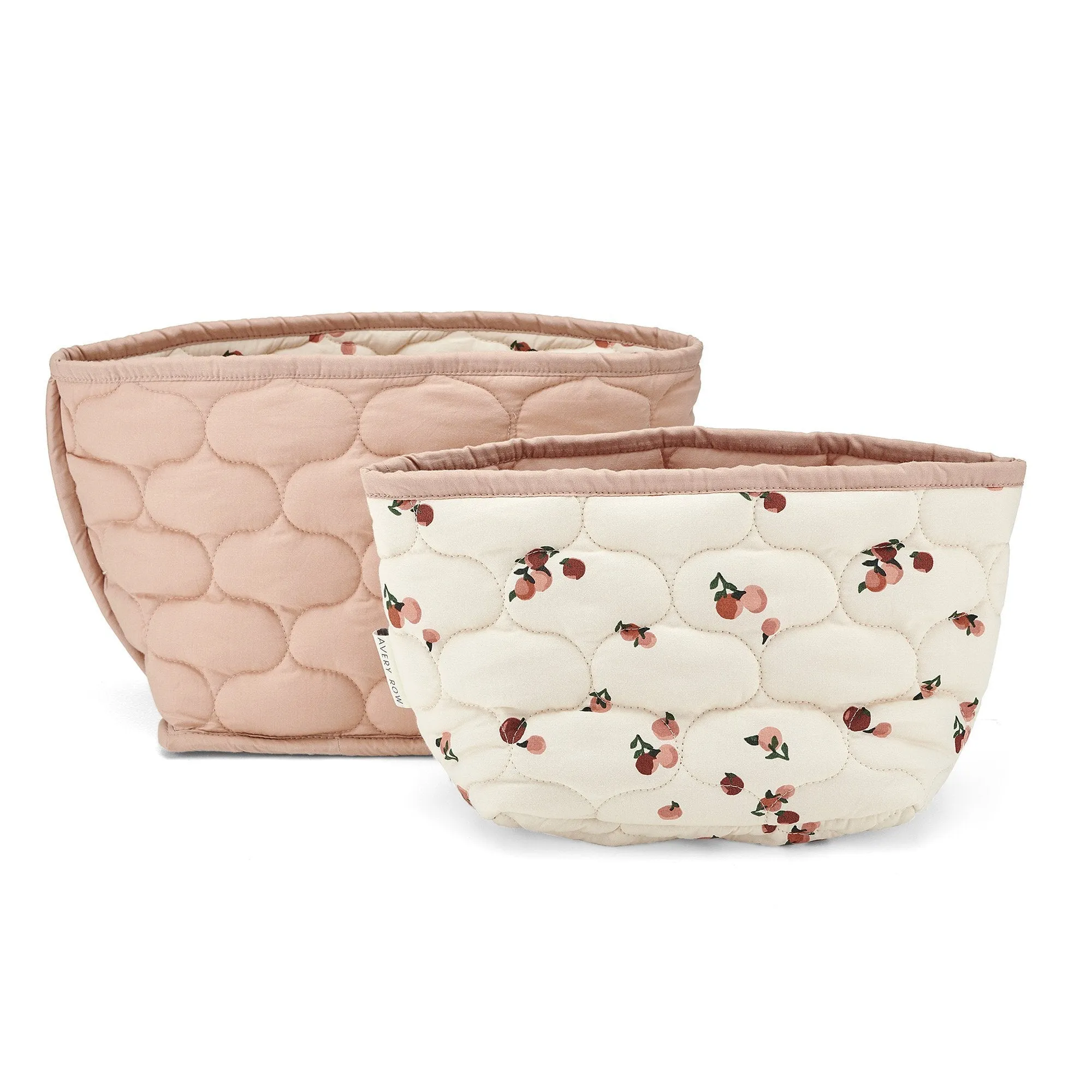 Avery Row Small Quilted Storage Baskets Set of 2 - Peaches