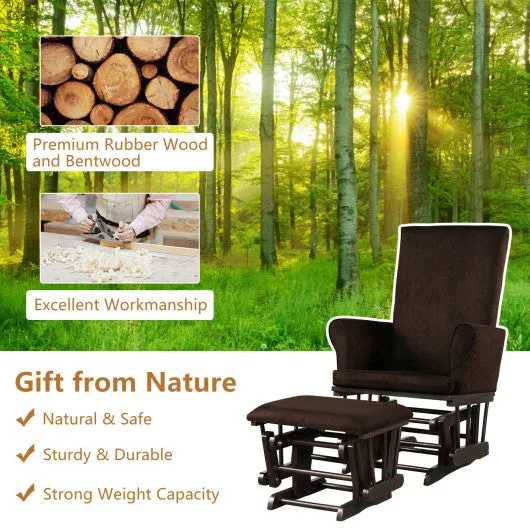 Baby Nursery Relax Rocker Rocking Chair Glider and Ottoman Cushion Set-Brown