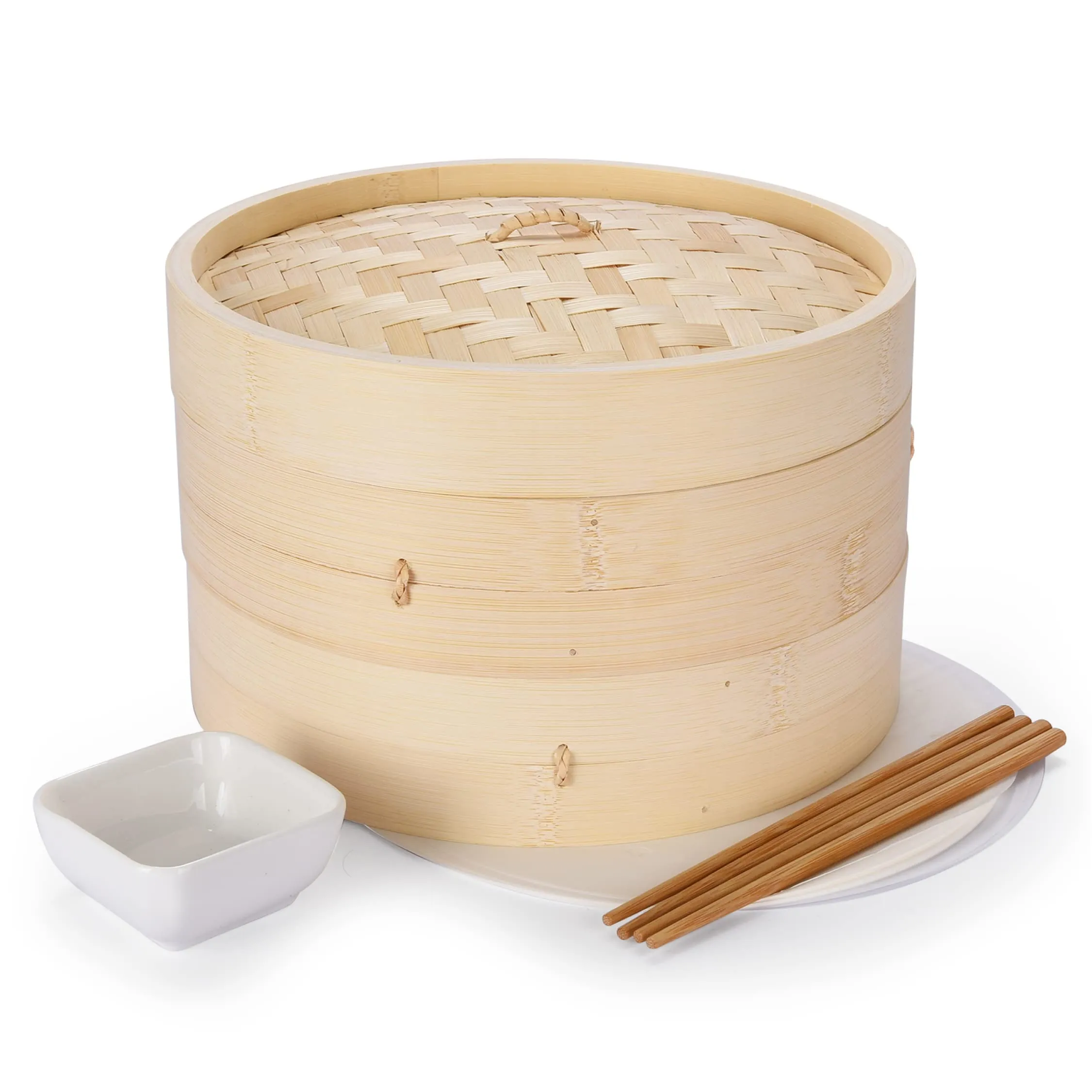 Bamboo Steamer Basket 10 Inch - Dumpling Steamer, Dim Sum & Bun Steamer