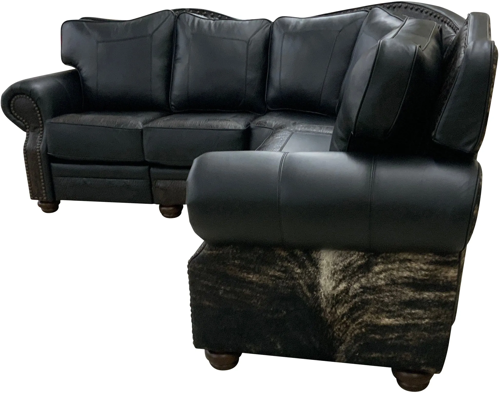 Black Leather and Brindle Western Reclining Sofa