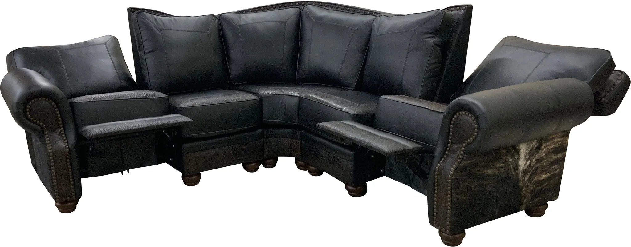 Black Leather and Brindle Western Reclining Sofa