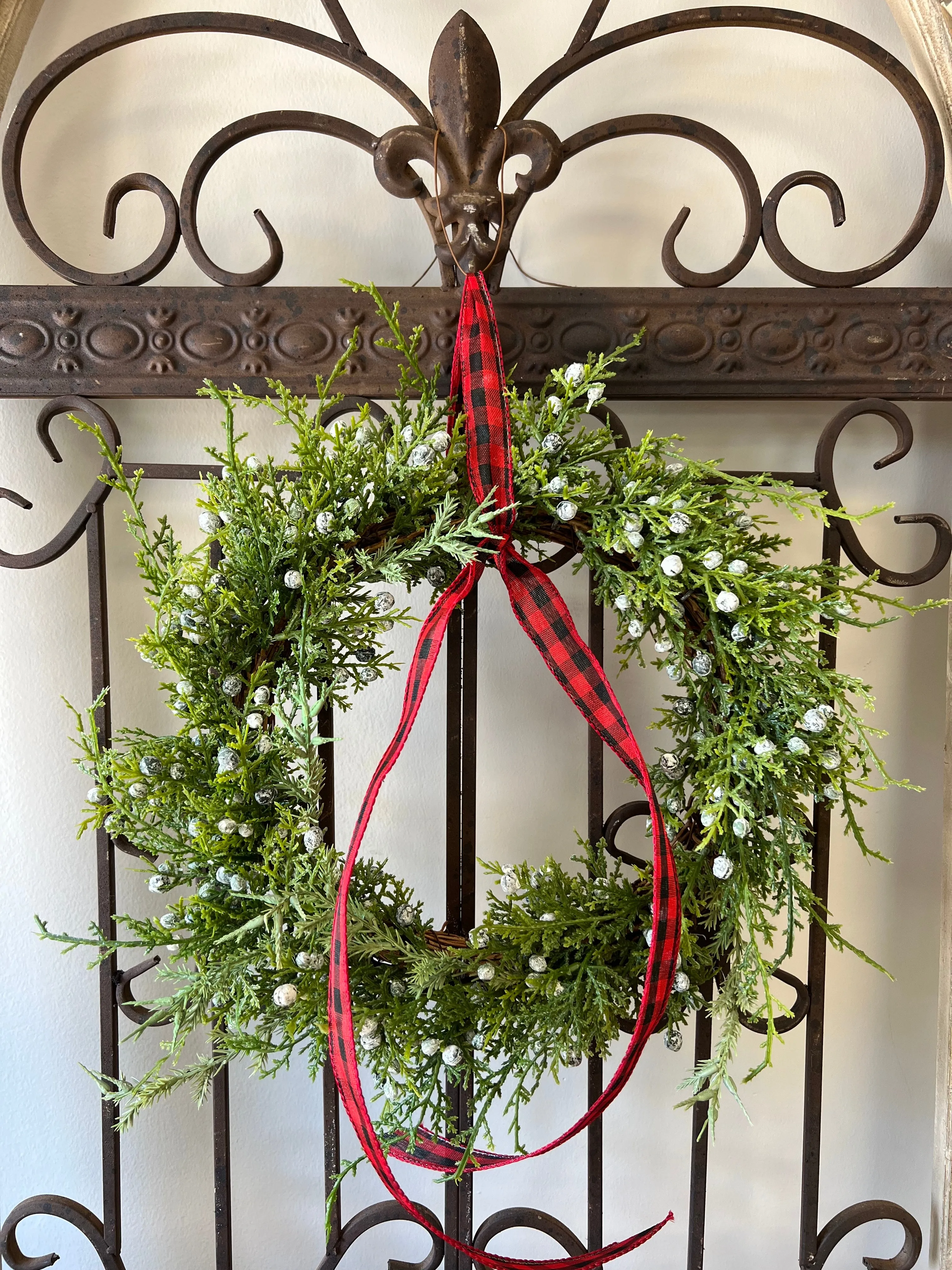 Buffalo Plaid Mini Greenery Wreath for Christmas, Set of 2