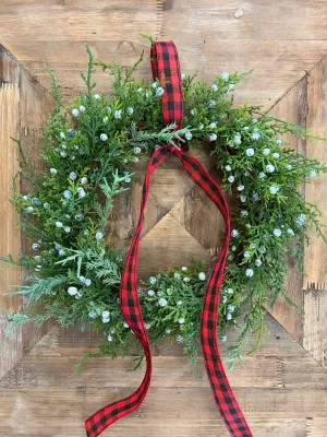 Buffalo Plaid Mini Greenery Wreath for Christmas, Set of 2