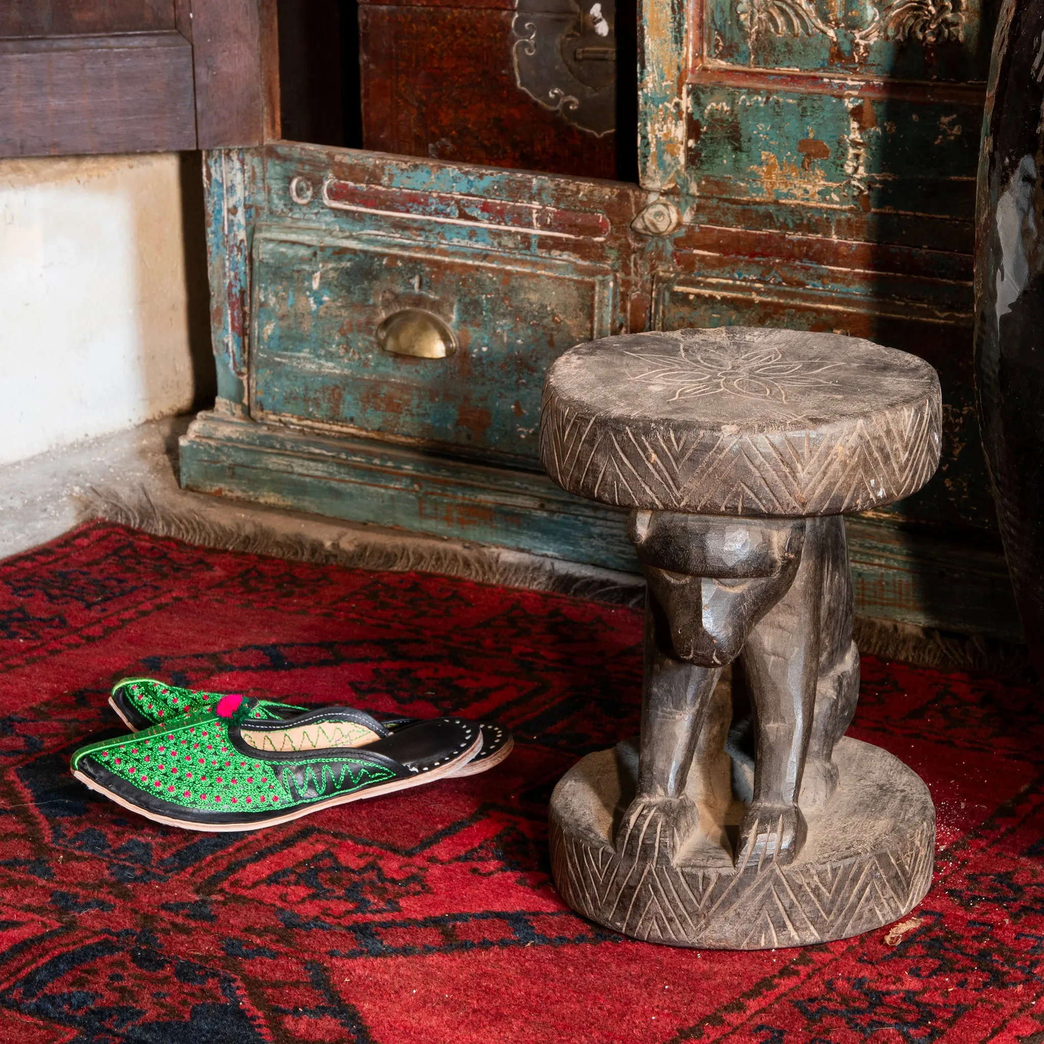 Carved Santal Tribal Monkey Stool - Ca 1930