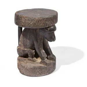 Carved Santal Tribal Monkey Stool - Ca 1930