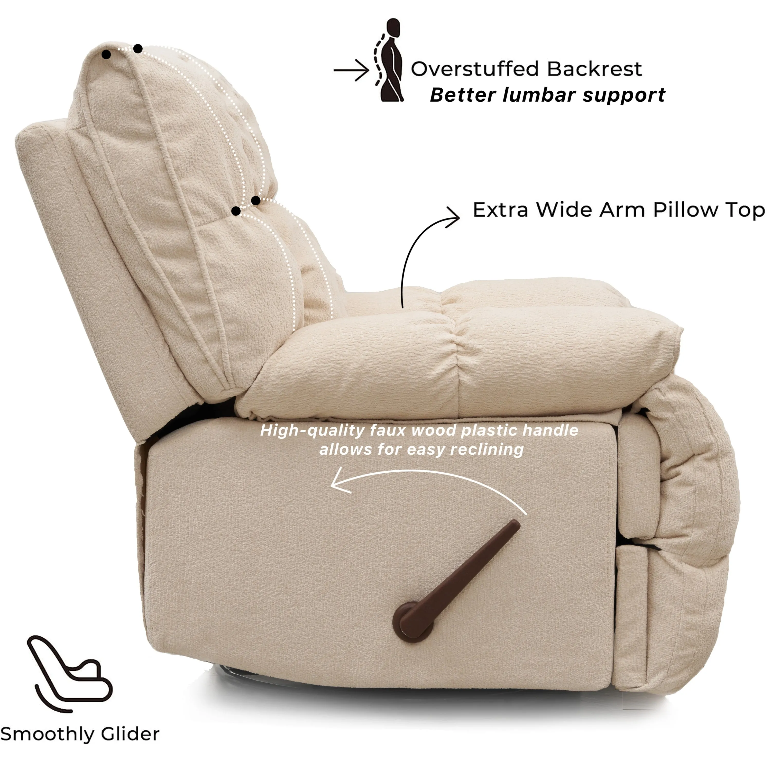 Cloud Swivel Rocker Recliner Chair - Cream