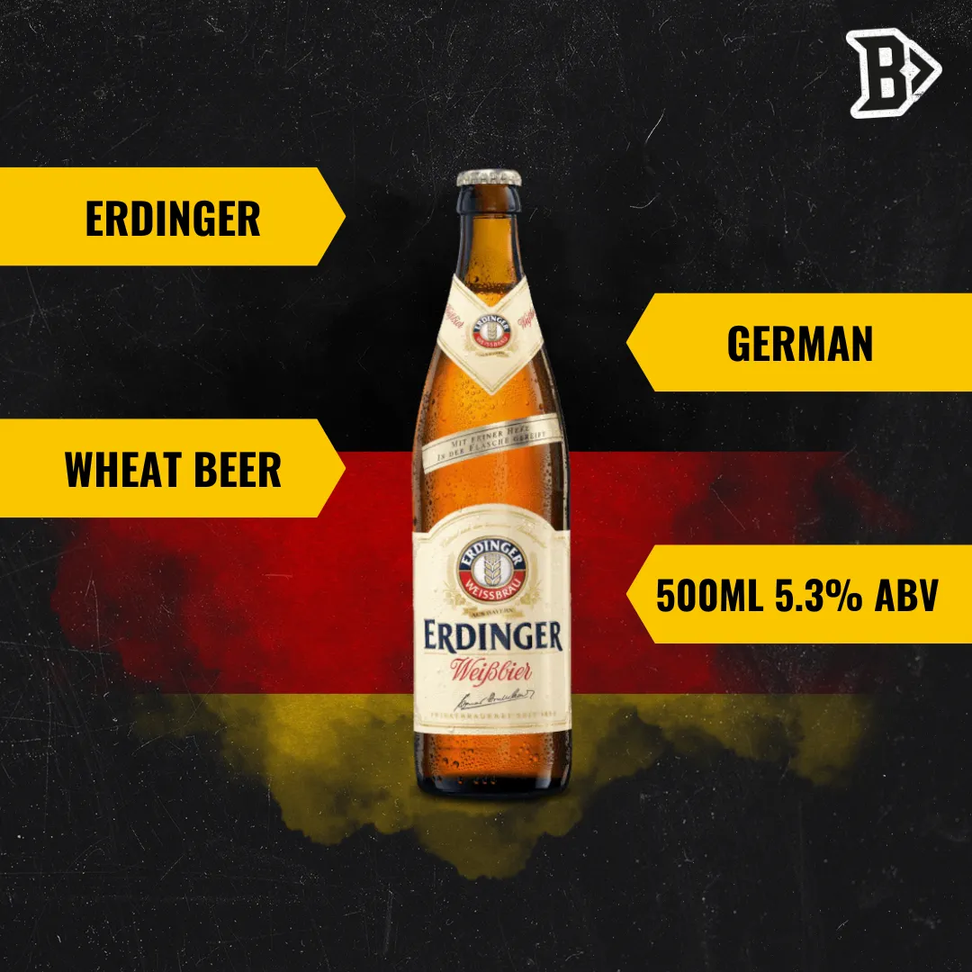 ERDINGER German Wheat Beer 500ml Bottles with Limited Edition Football Euro's Glass - 5.3% ABV (8 Pack)