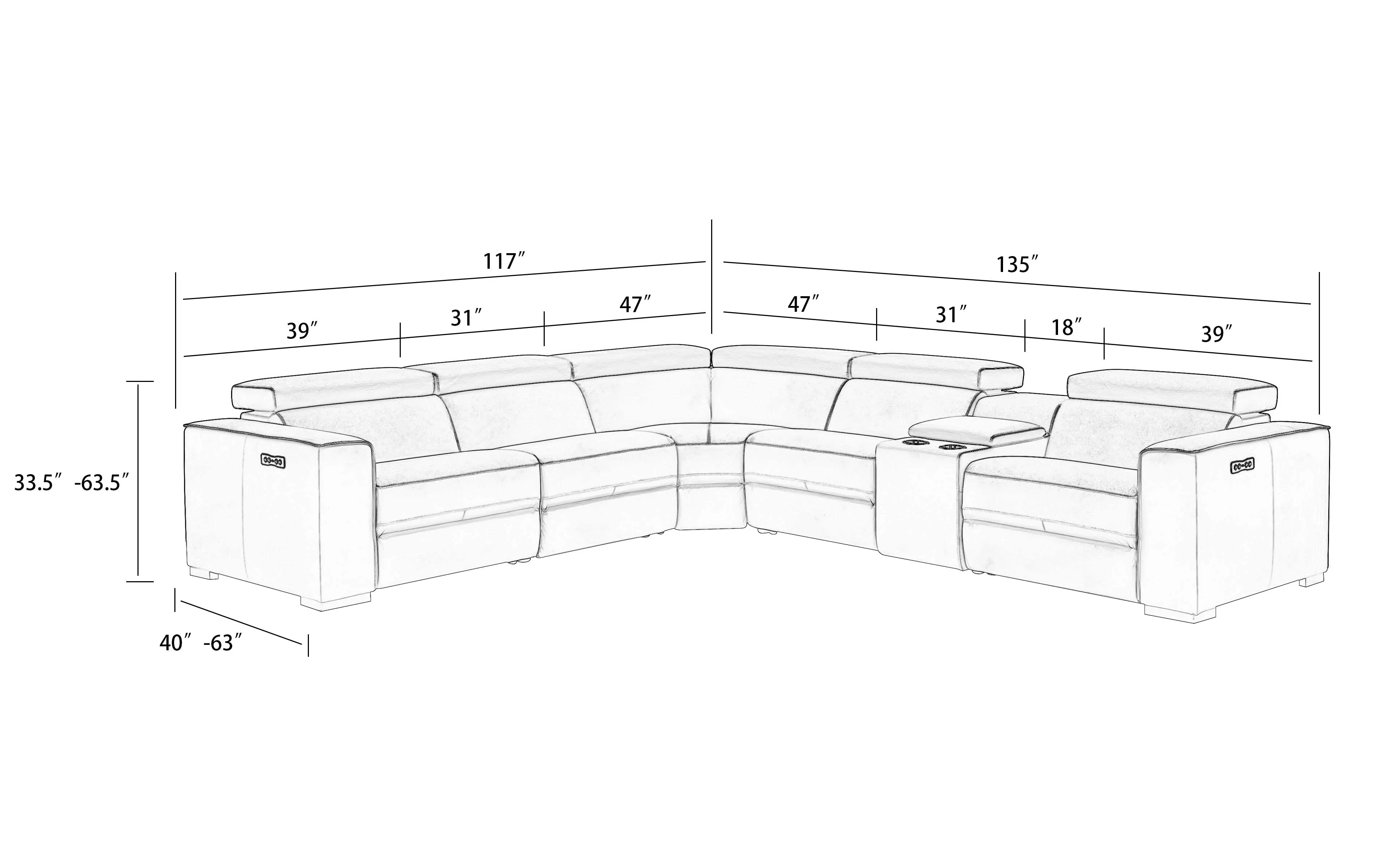 Fabric Birt Sectional Sofa With Recliners