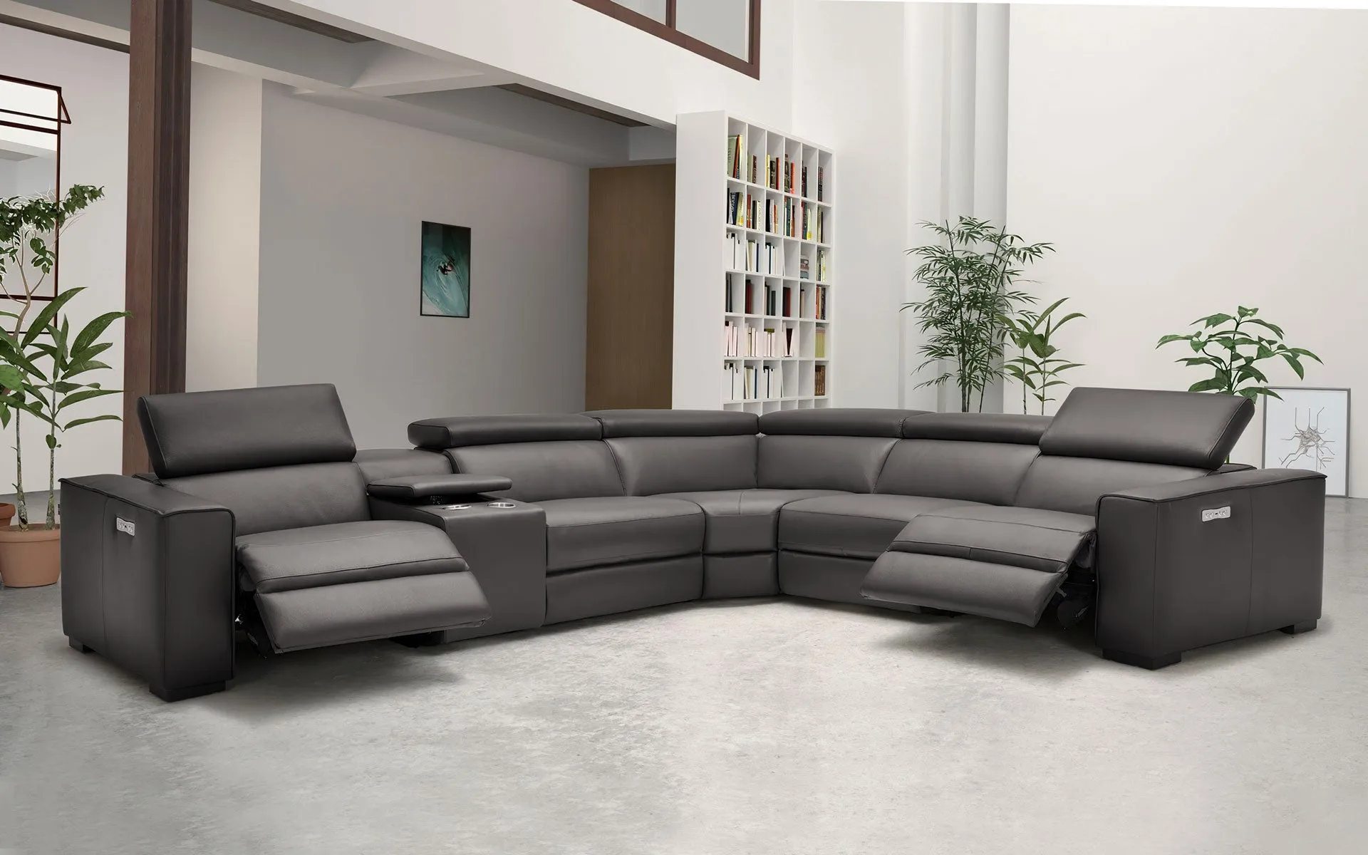 Fabric Birt Sectional Sofa With Recliners