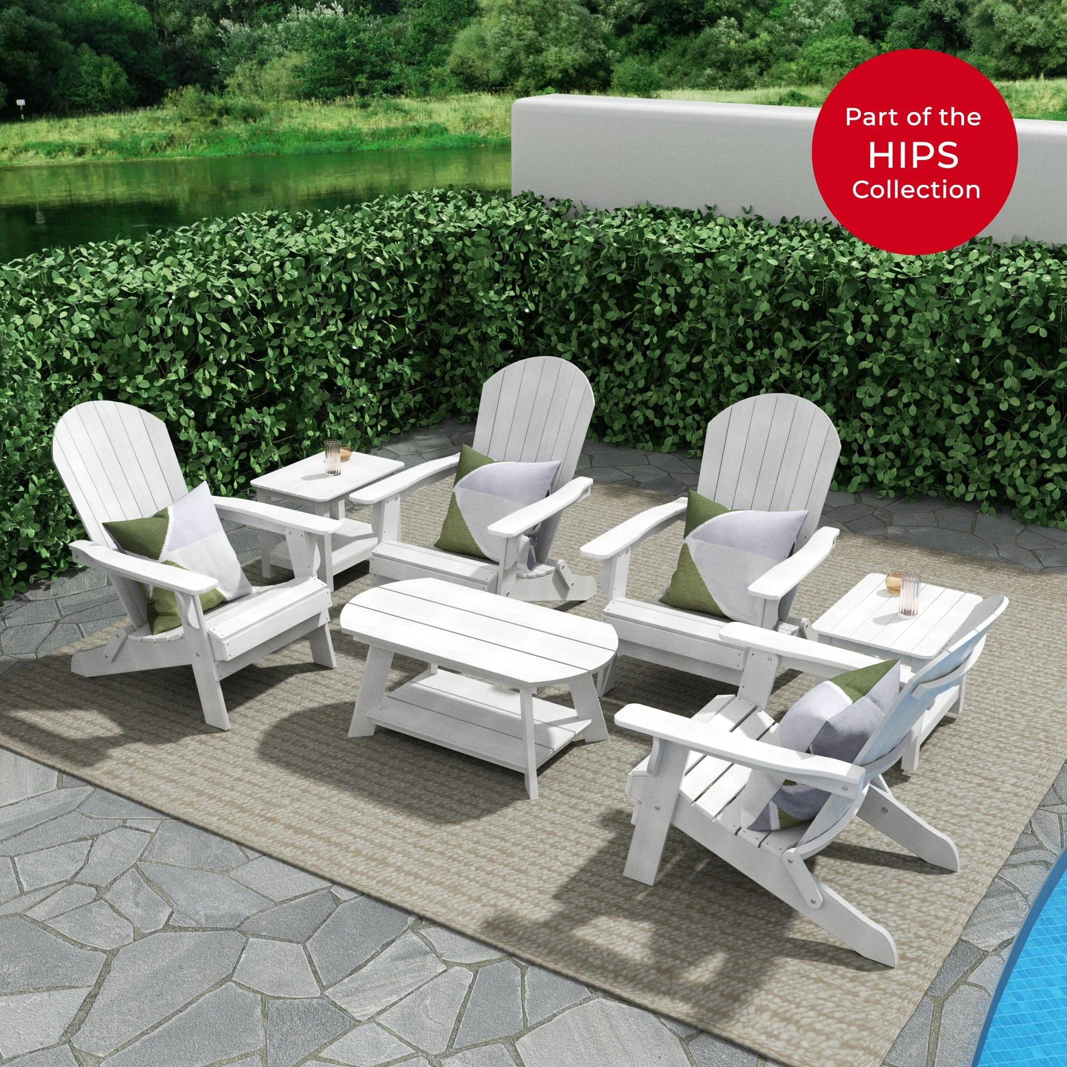 Florence 7-Piece HIPS Folding Adirondack Chair with Coffee Table and Side Table Set