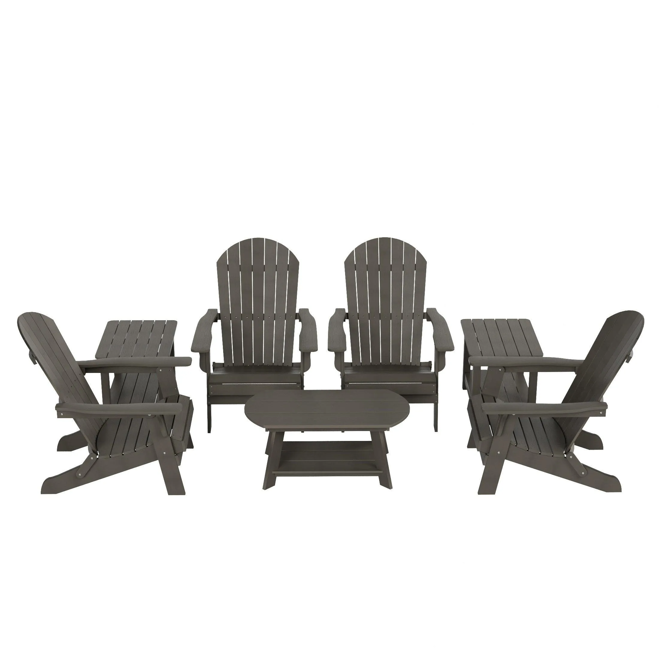 Florence 7-Piece HIPS Folding Adirondack Chair with Coffee Table and Side Table Set