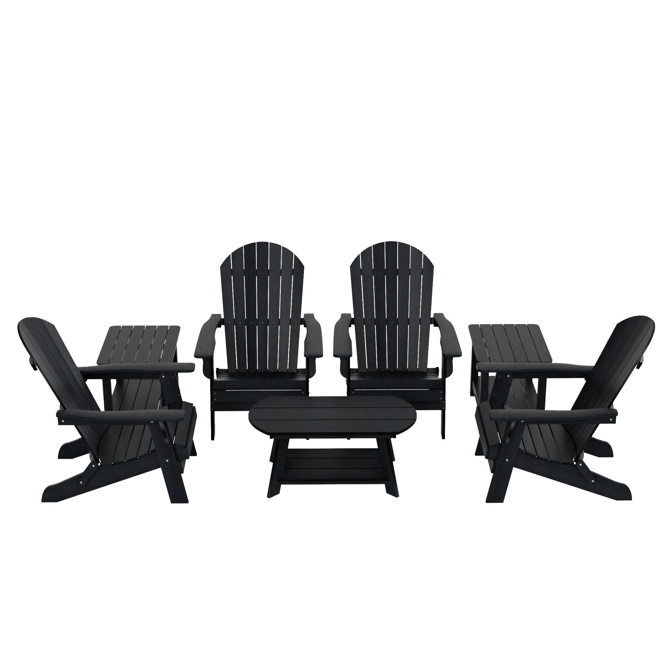 Florence 7-Piece HIPS Folding Adirondack Chair with Coffee Table and Side Table Set