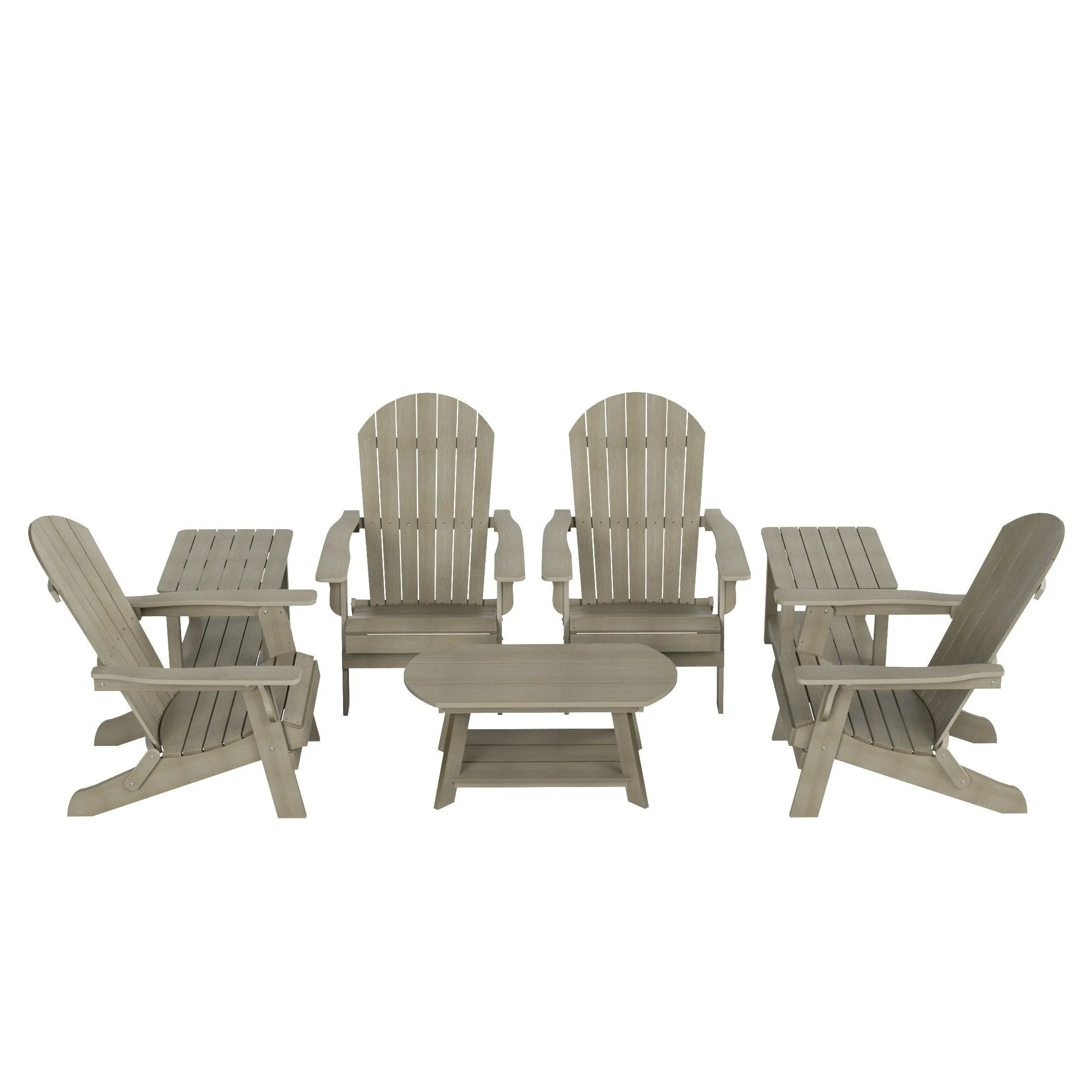 Florence 7-Piece HIPS Folding Adirondack Chair with Coffee Table and Side Table Set