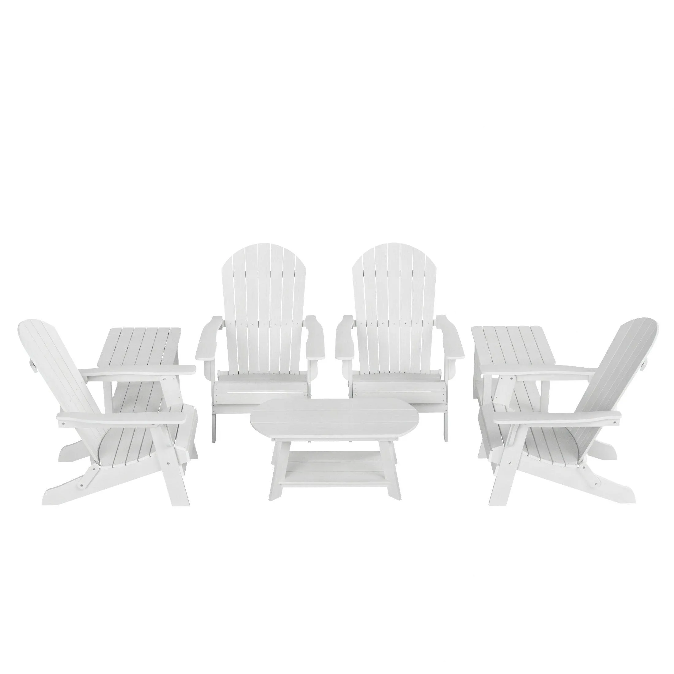 Florence 7-Piece HIPS Folding Adirondack Chair with Coffee Table and Side Table Set