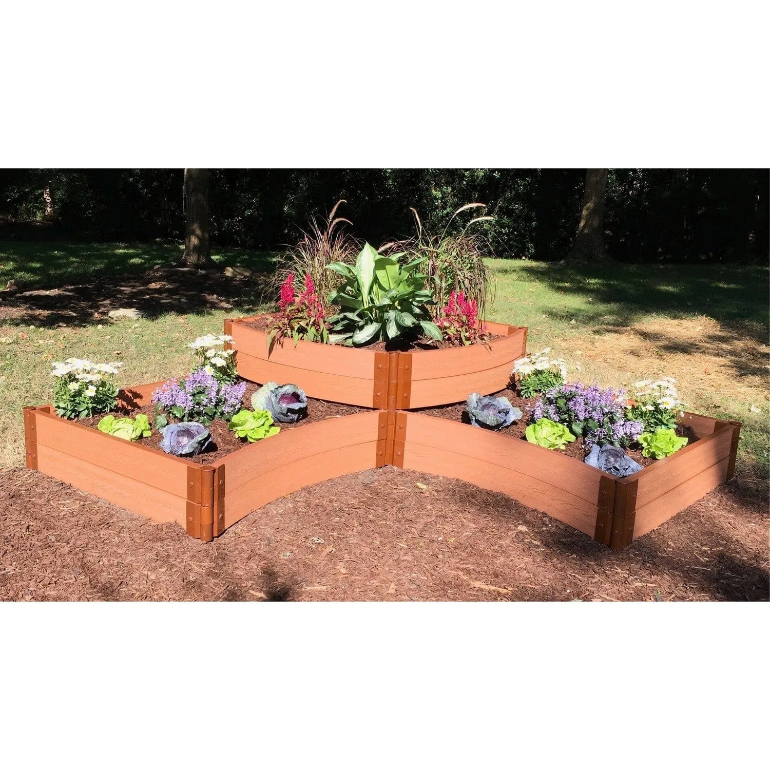 Frame It All | Tool-Free Teardrop Curved Corner Raised Garden Bed (2-Tier) 8' X 8' X 5.5" - Classic Sienna - 2" Profile