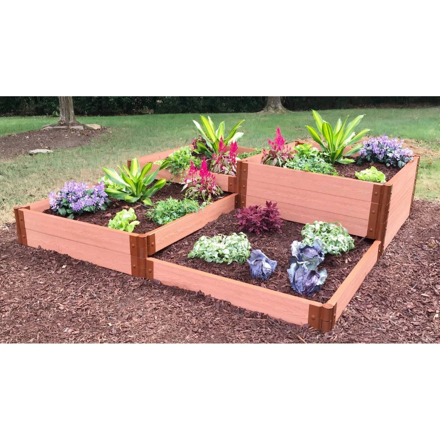 Frame It All | Tool-Free Terraced Square Raised Garden Bed (4-Tier Terrace) 8' X 8' X 22" Classic Sienna