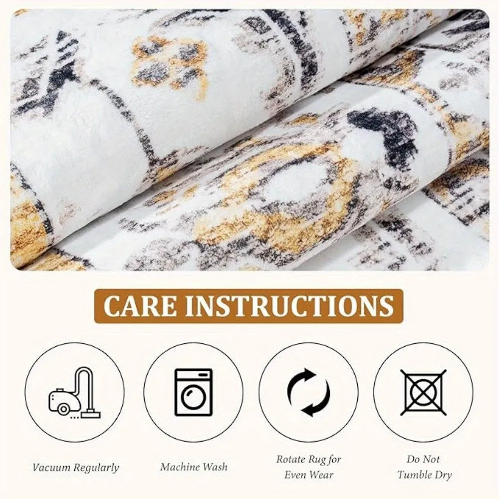 Golden Dusk - 3 Sizes - Machine Washable Soft Faux Cashmere Short Pile Rugs