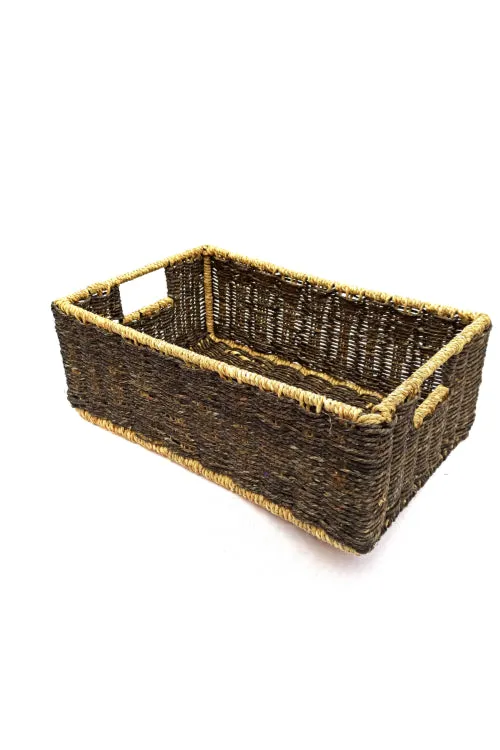 Handmade Sabai Grass Towel Basket - Large (Black)