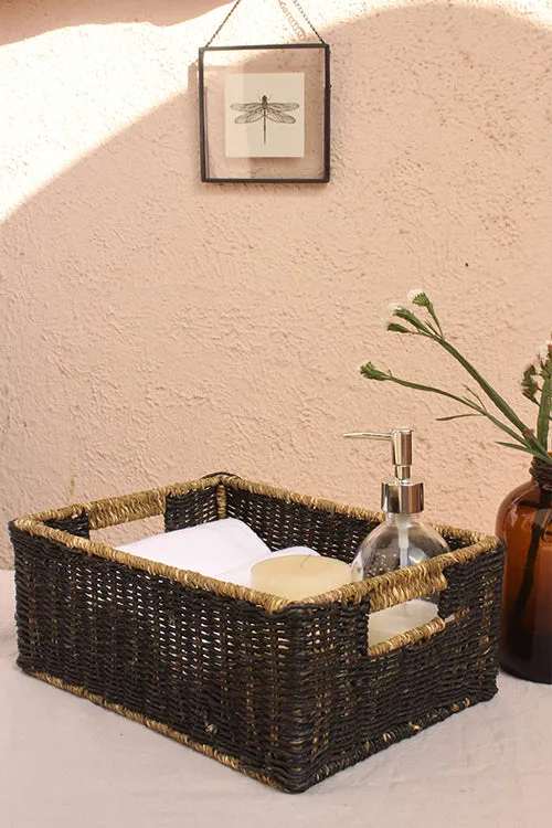 Handmade Sabai Grass Towel Basket - Large (Black)