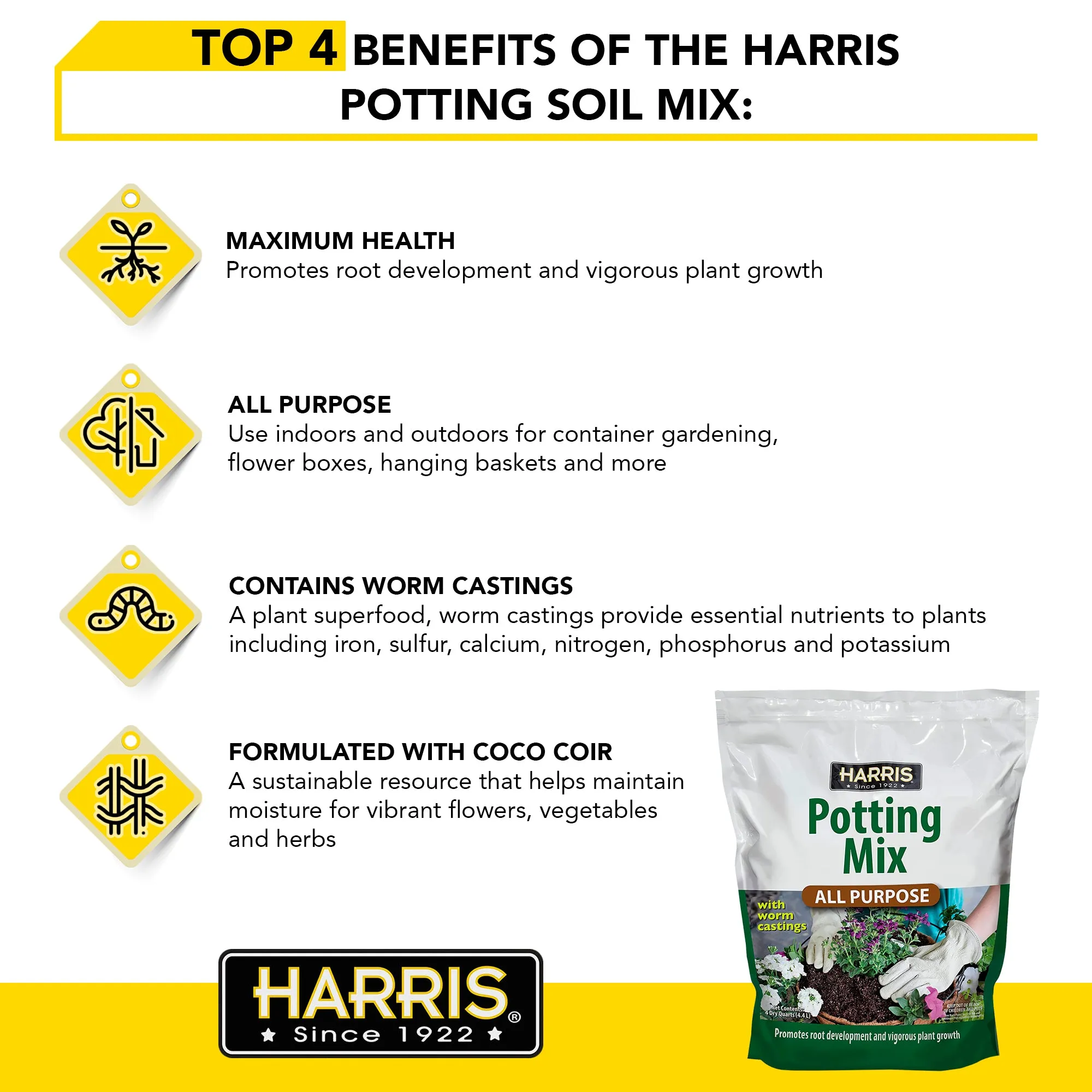 Harris All Purpose Potting Soil with Worm Castings (4 Qts)