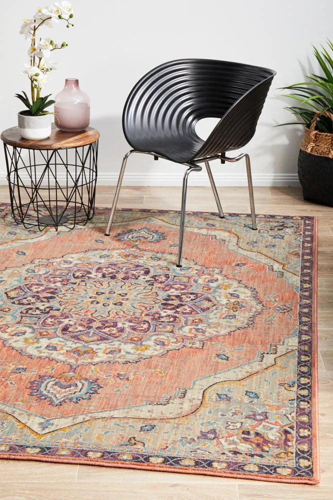 Helena Traditional Floral Terracotta Colour Modern Floor Rug