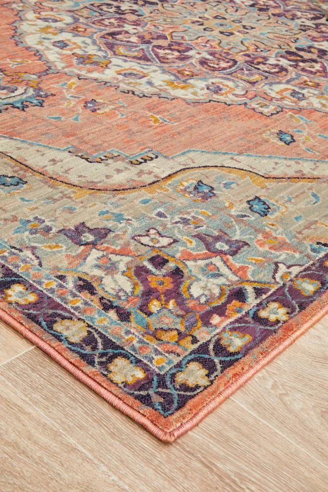 Helena Traditional Floral Terracotta Colour Modern Floor Rug