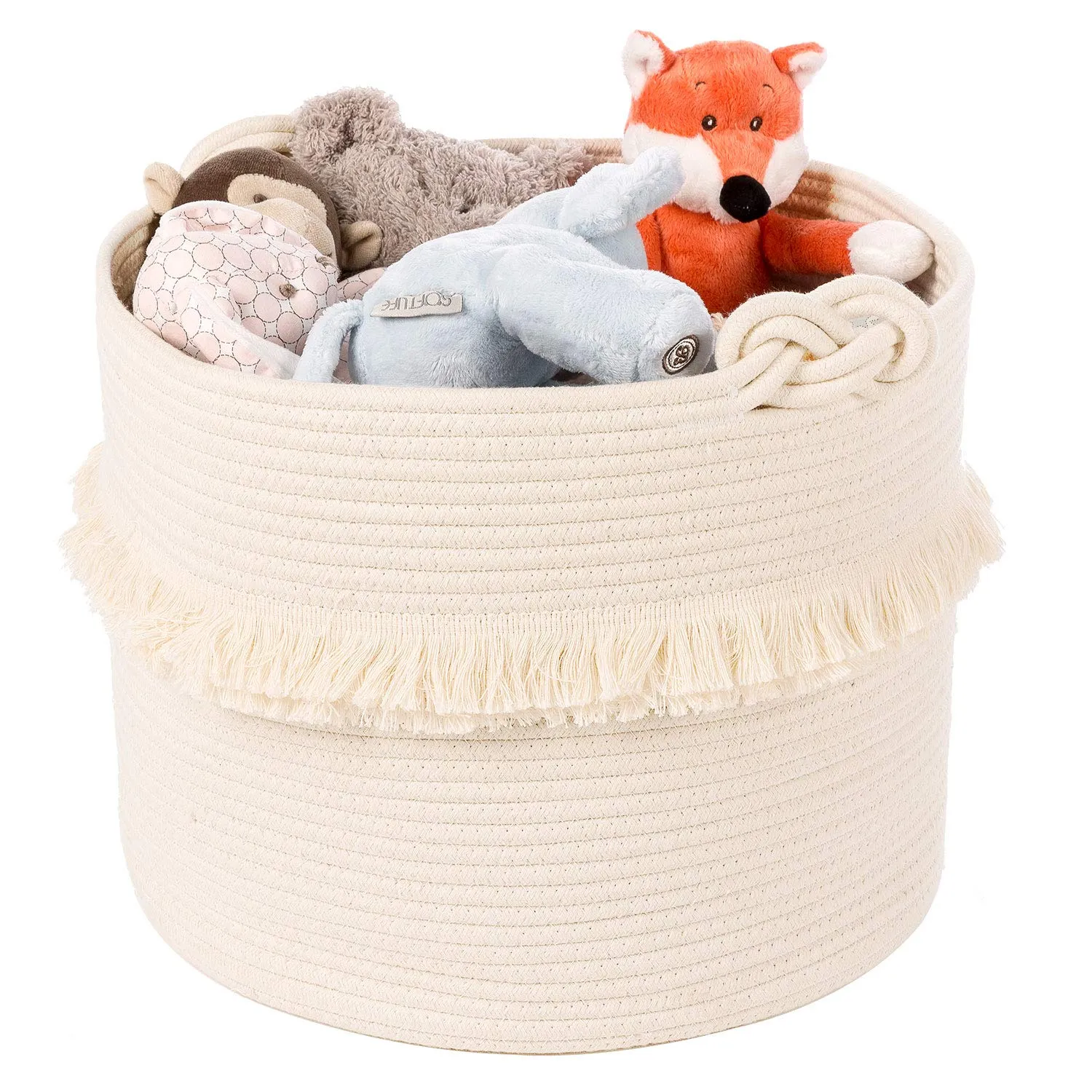 Large Woven Storage Baskets, Cute Tassel Nursery Decor, Off-White