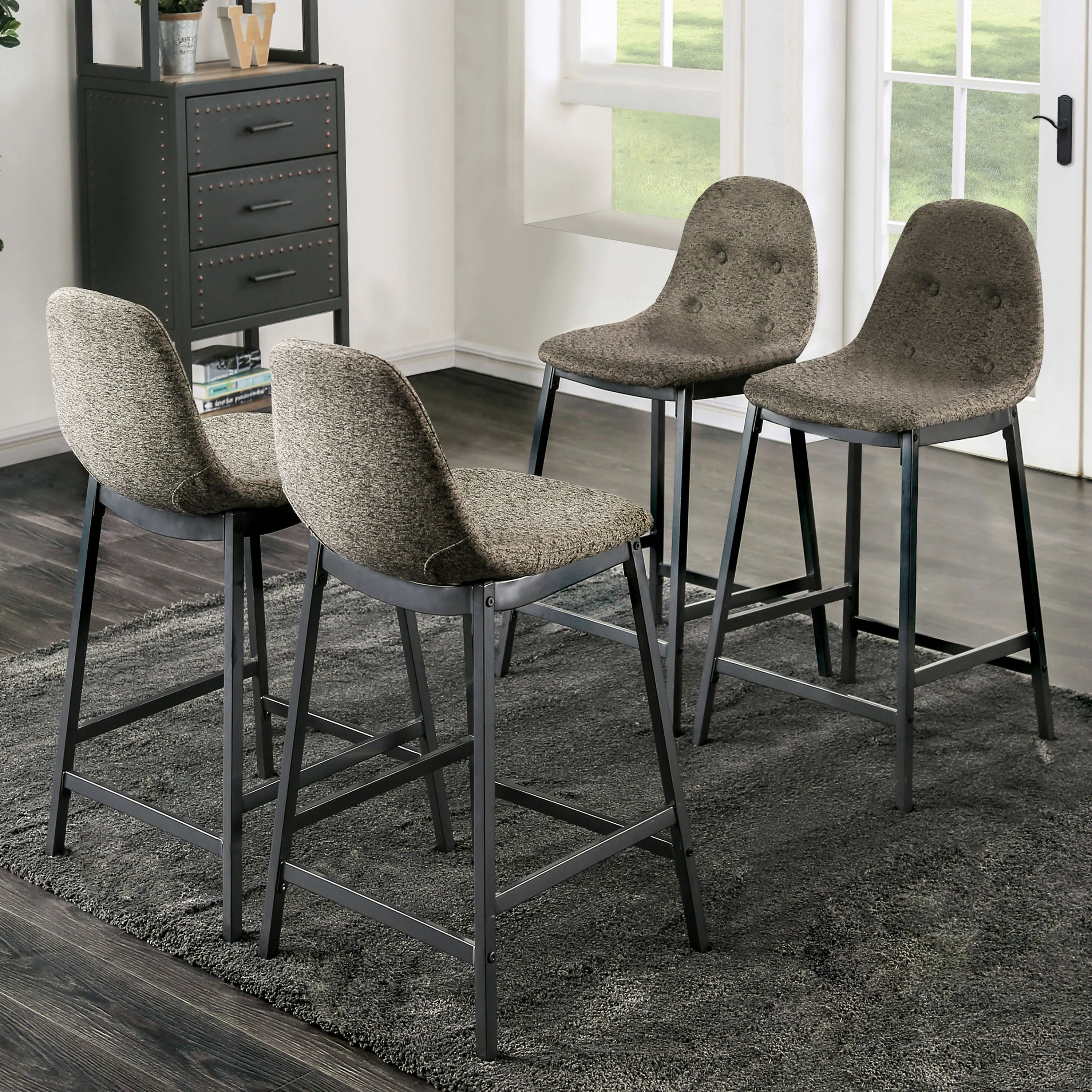 Lehmann Urban Dark Gray Metal & Fabric Counter Height Chairs, Set of 4