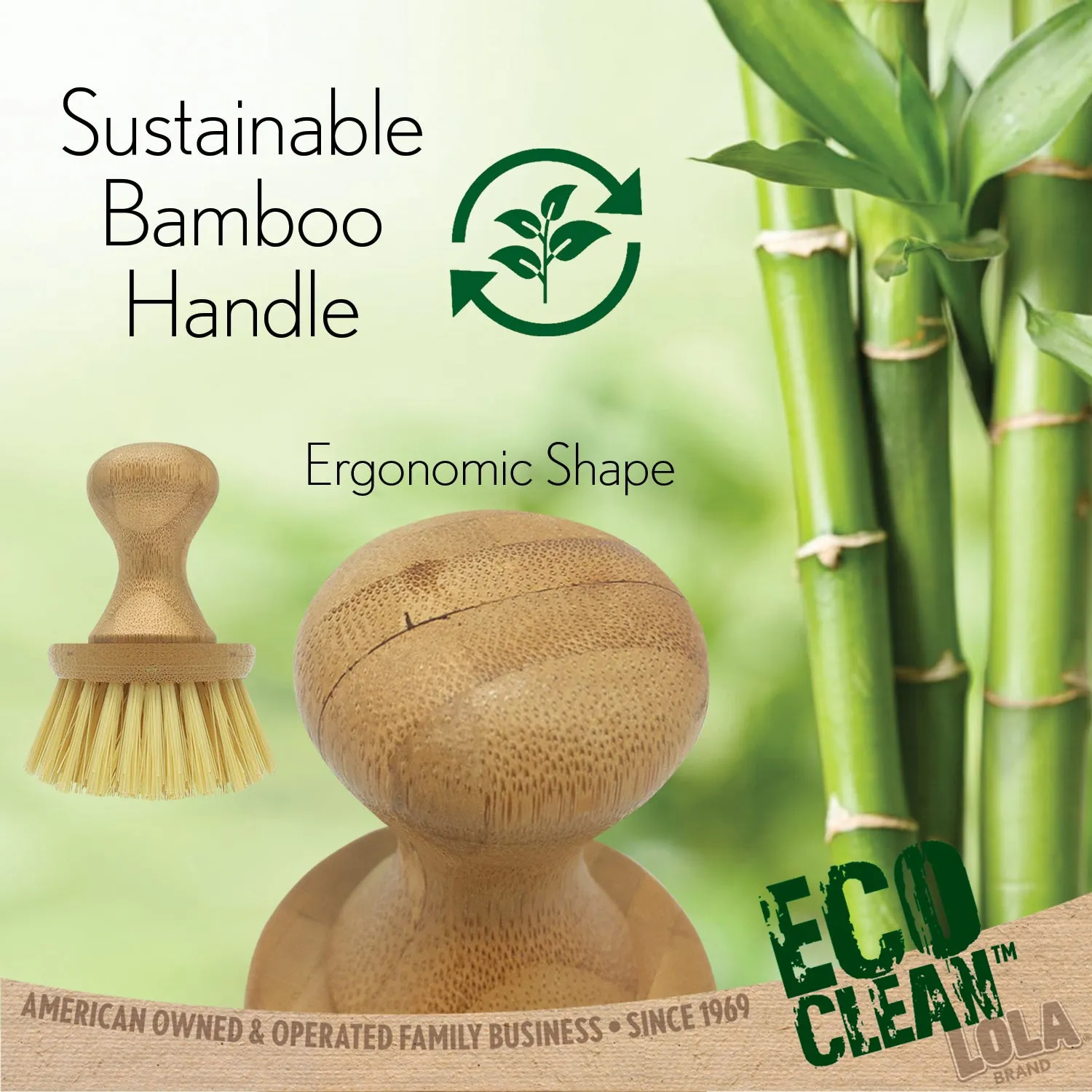 LOLA Eco-Clean Vegetable Cleaning Brush W/ Bamboo Knob, Eco-Friendly - 6 Count