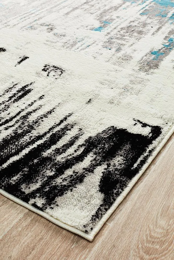 Lydia Abstract Rug Blue White Black Grey