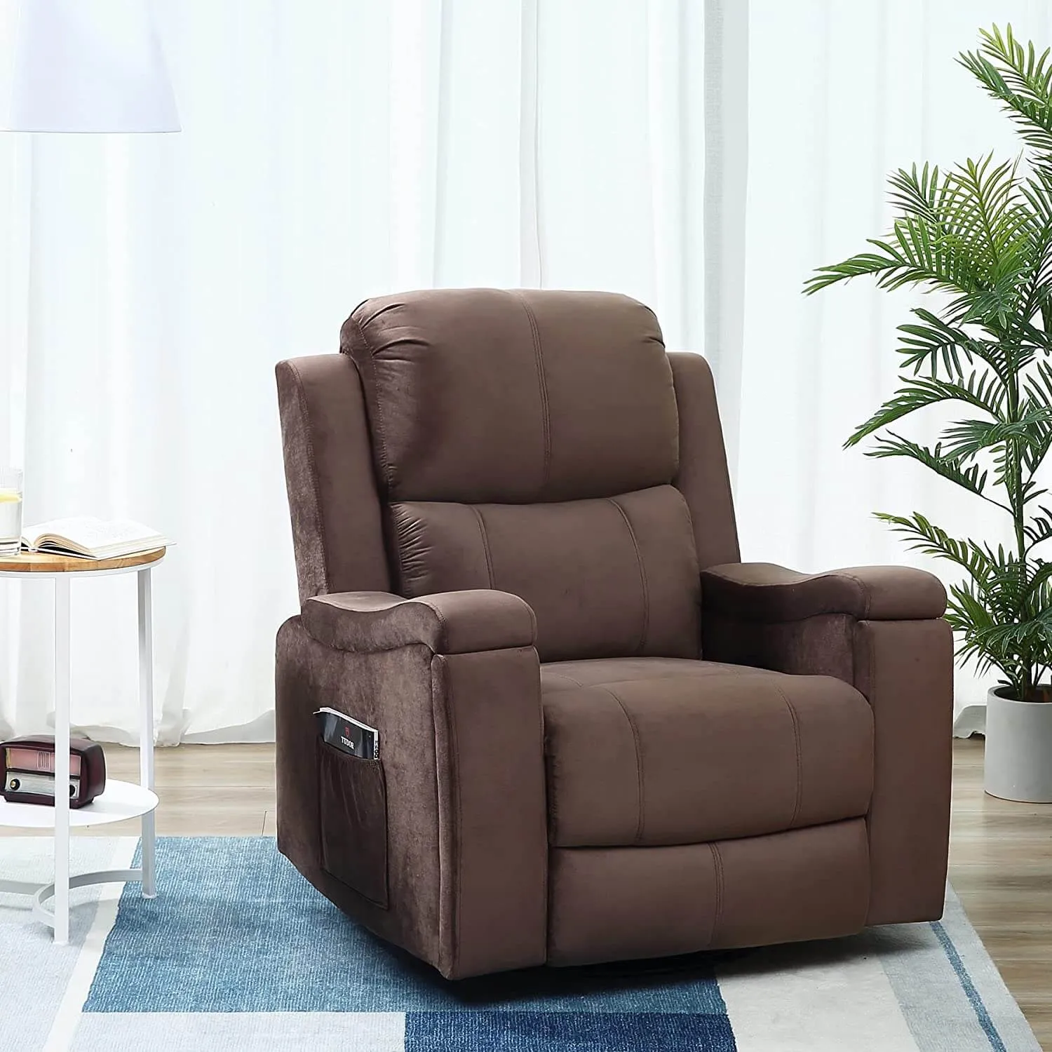 Massage Recliner Chair with Technological Fabric Leather Hidden Cup Holder, Dark Brown