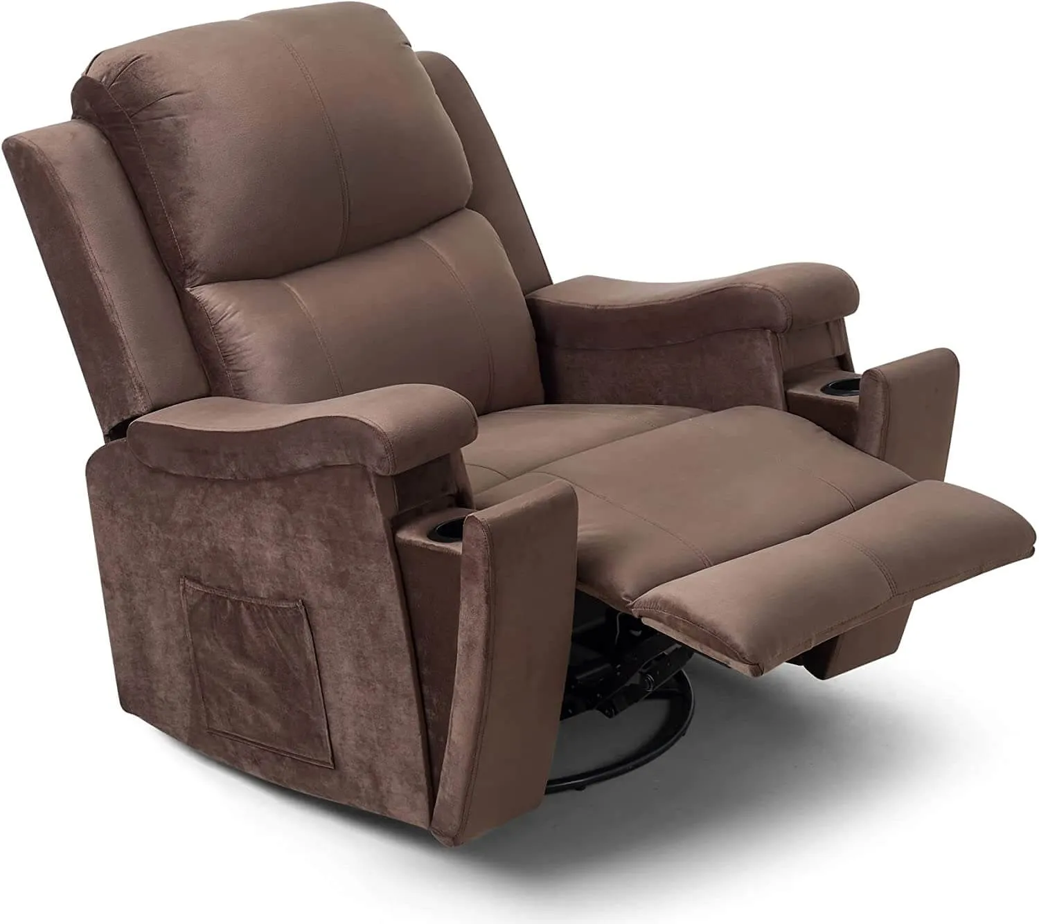 Massage Recliner Chair with Technological Fabric Leather Hidden Cup Holder, Dark Brown