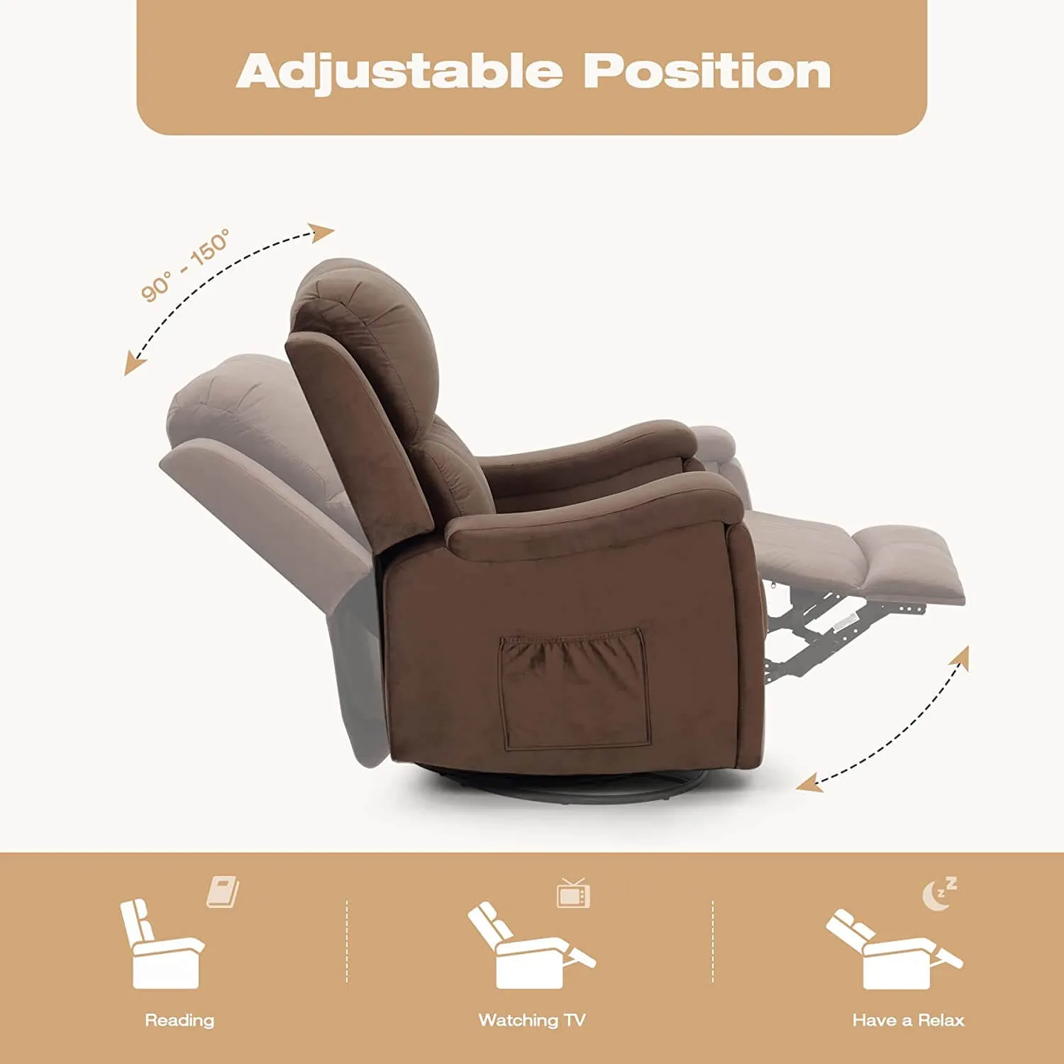 Massage Recliner Chair with Technological Fabric Leather Hidden Cup Holder, Dark Brown