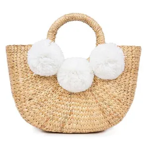 Mini Beach Basket, white pom